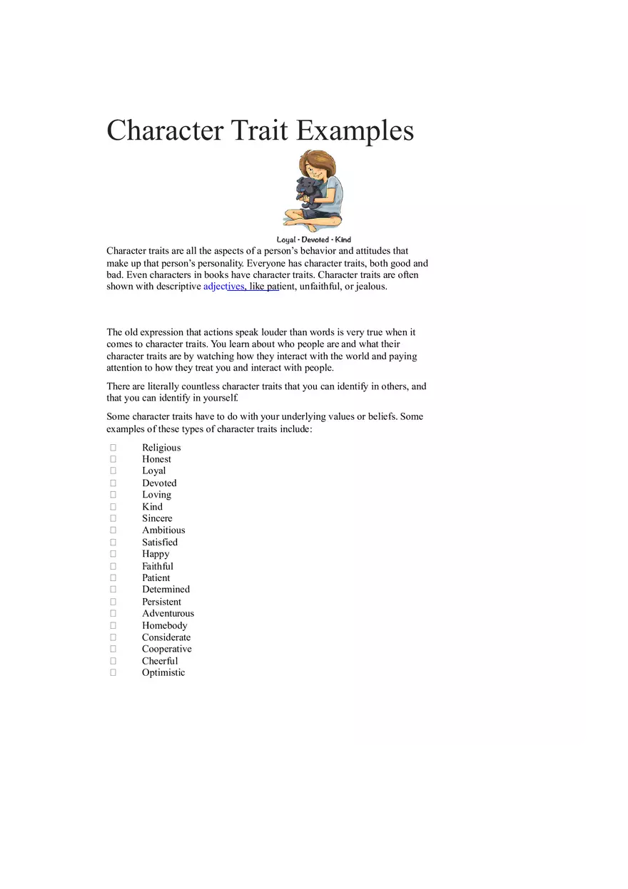 Character Trait Examples - Page 1
