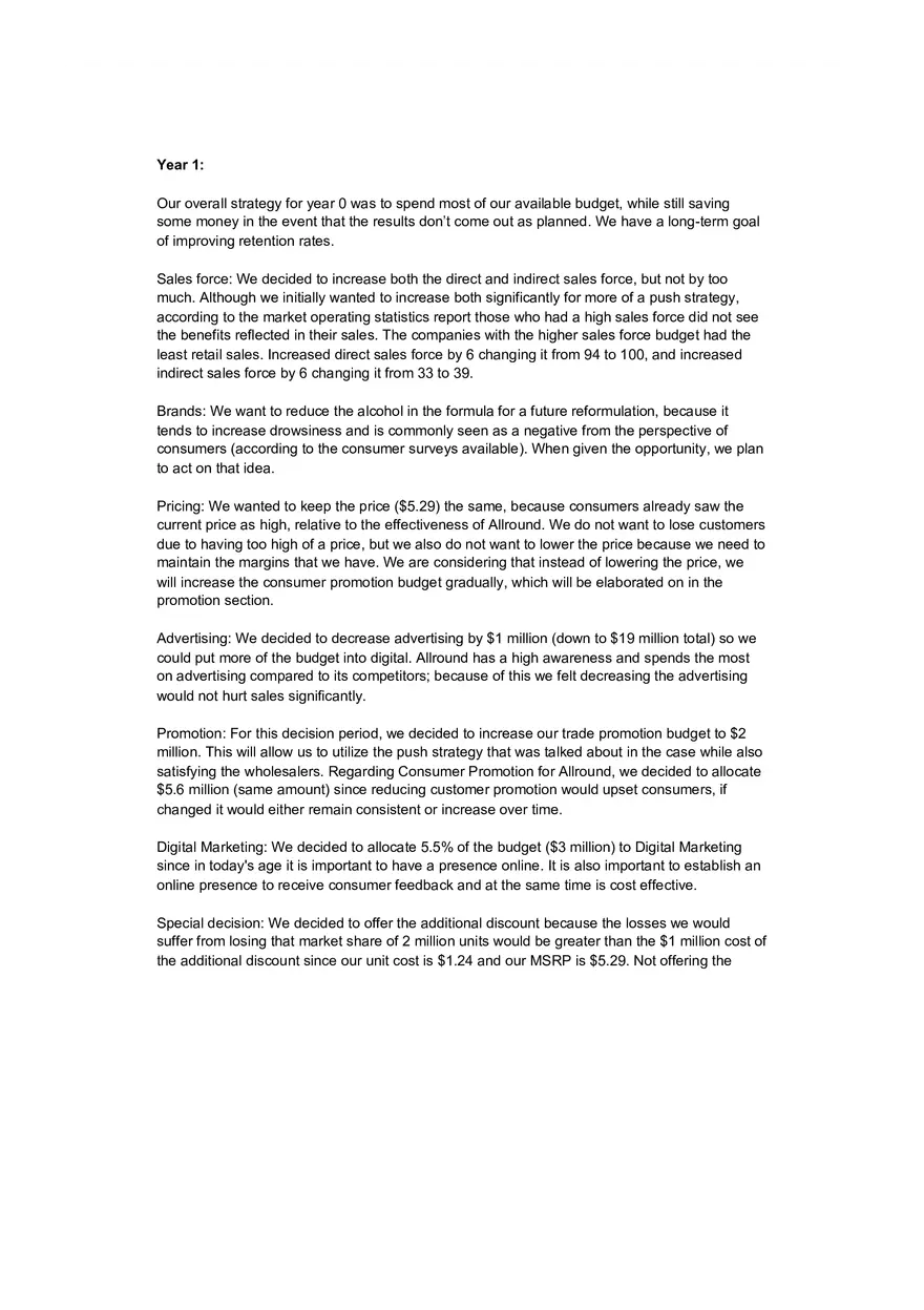 Pharma Sim - Decision Summary Rationale - Page 1