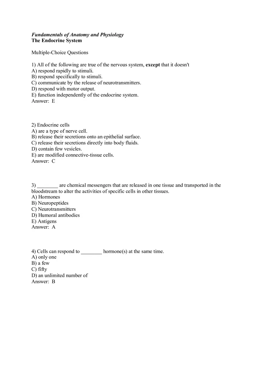 The Endocrine System Answer Key Part 1 - Page 1