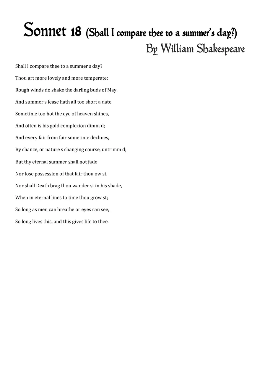 Sonnet 18 by Shakespeare - Page 1