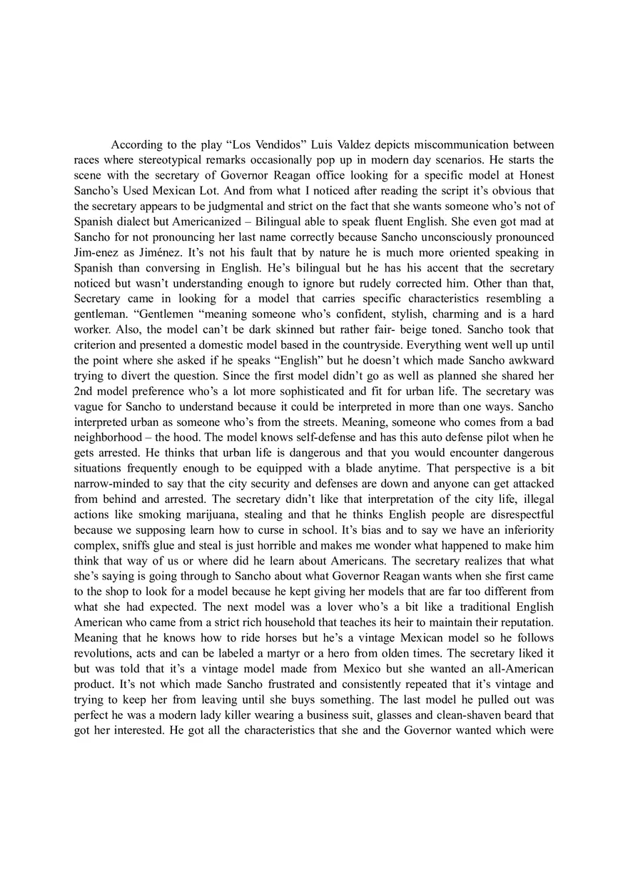 Summary of Los Vendidos - Page 1