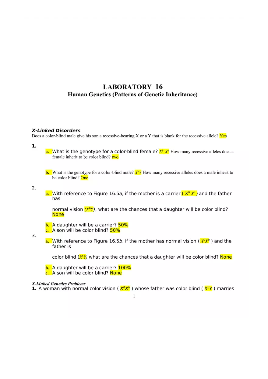 Lab On X-Linked Genetics - Page 1