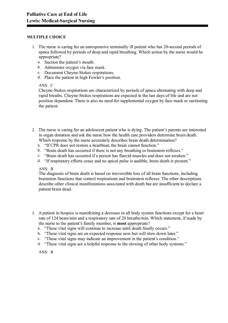 Palliative Care at End of Life Answers - Page 1