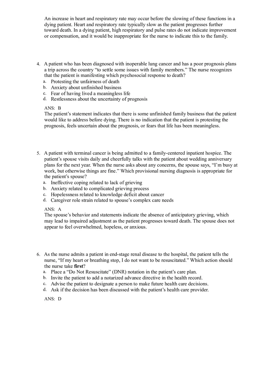 Palliative Care at End of Life Answers - Page 2