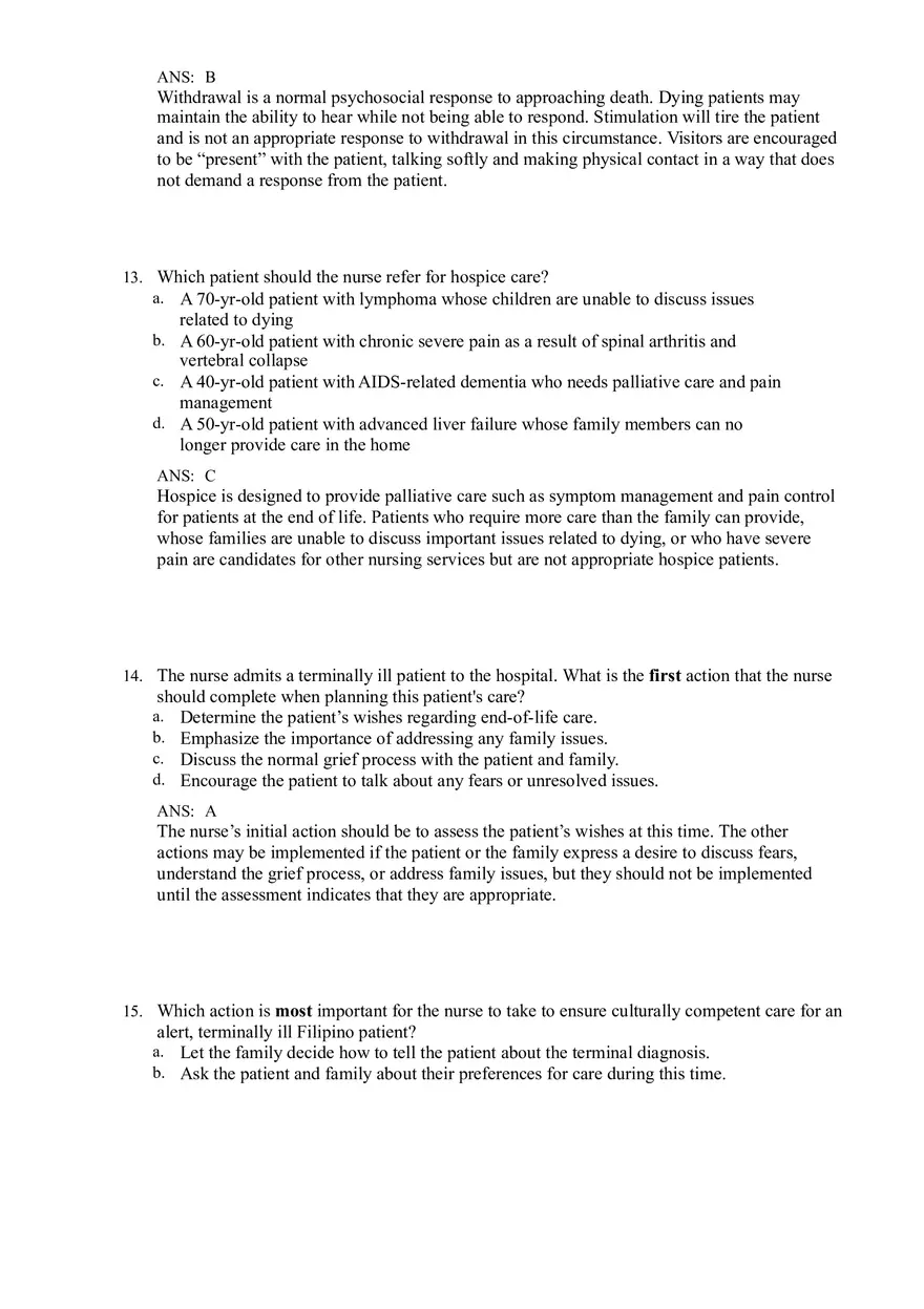 Palliative Care at End of Life Answers - Page 5