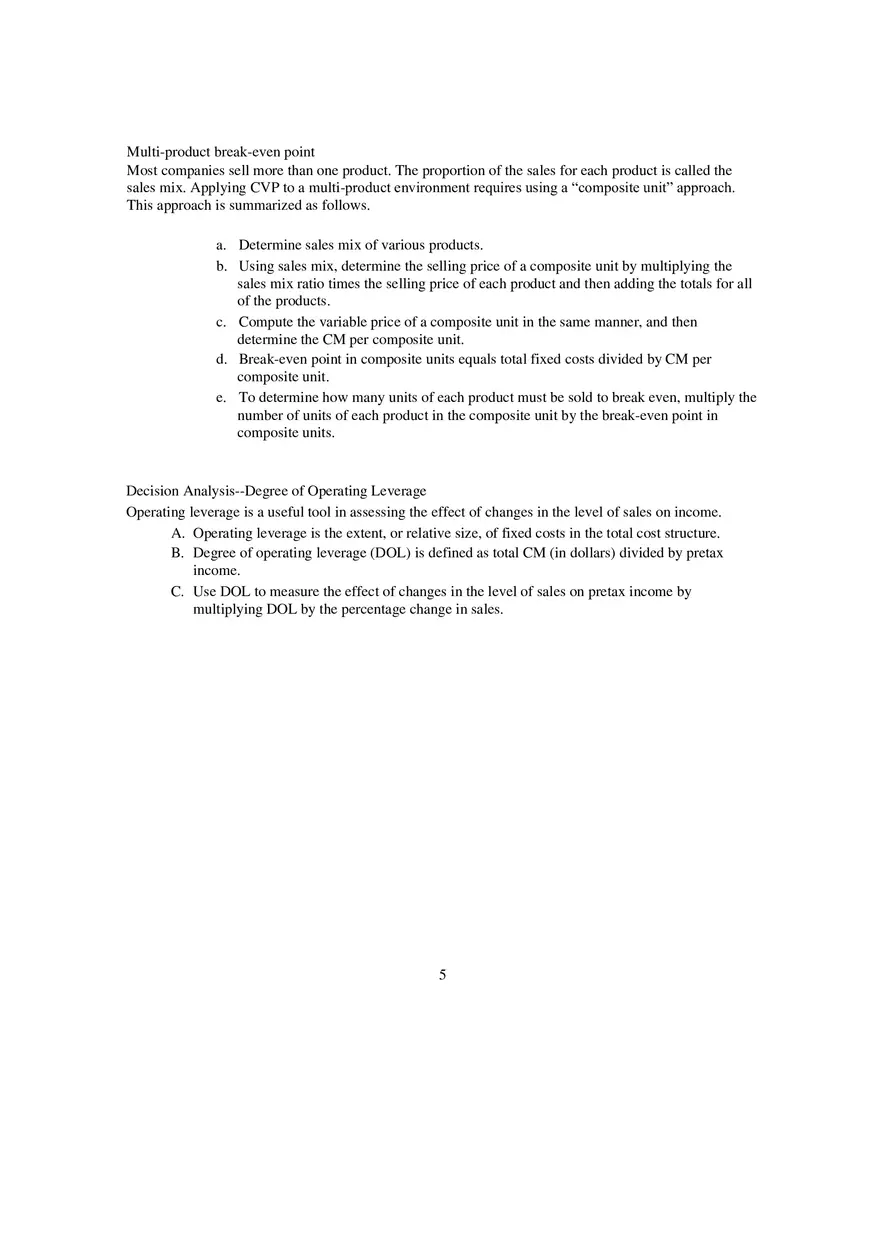Cost Behavior and Cost-Volume-Profit Analysis - Lecture Notes - Page 5