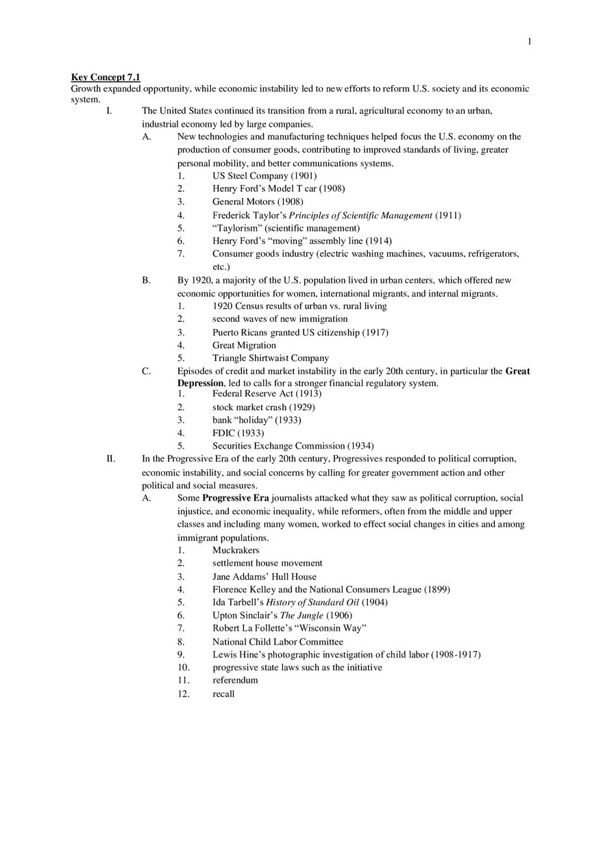 Apush (27-35) (1890-1945) (Frameworks) - Page 1