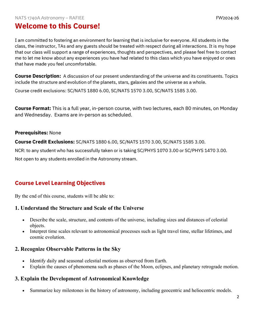 NATS 1740 Astronomy Syllabus - Page 2