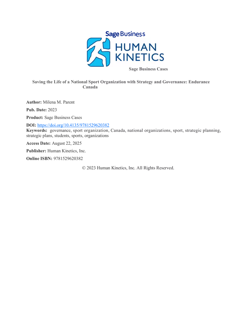 Saving the Life of a National Sport Organization with Strategy and Governance - Page 1