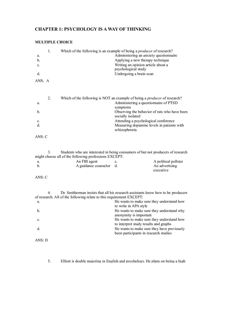 Psychology is a Way of Thinking Exam - Page 1