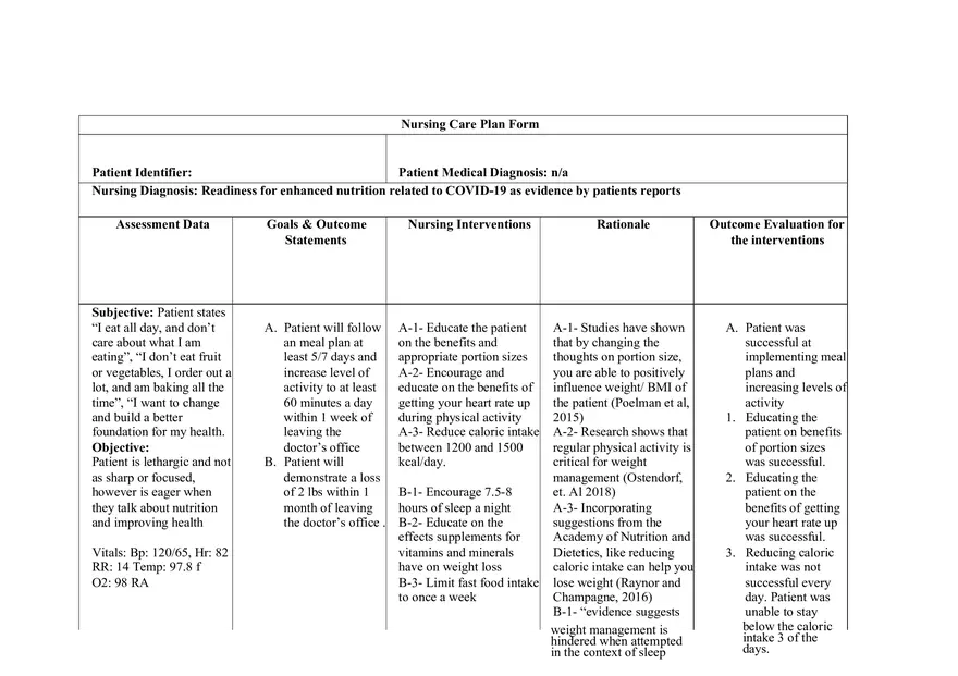 Readiness for Enhanced Nutrition Related to COVID-19 - Page 1
