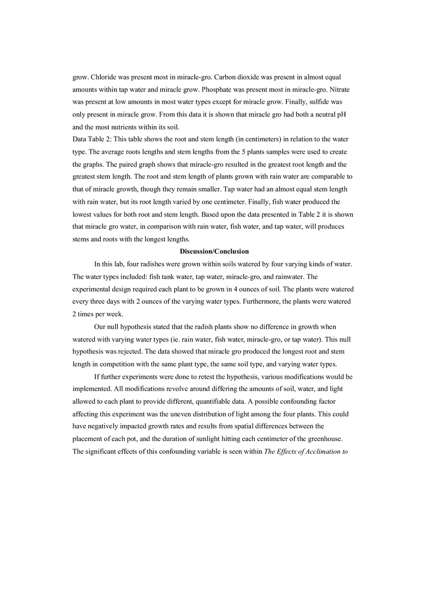 Effects of Water Types on Radish Plant Growth Lab Report - Page 5