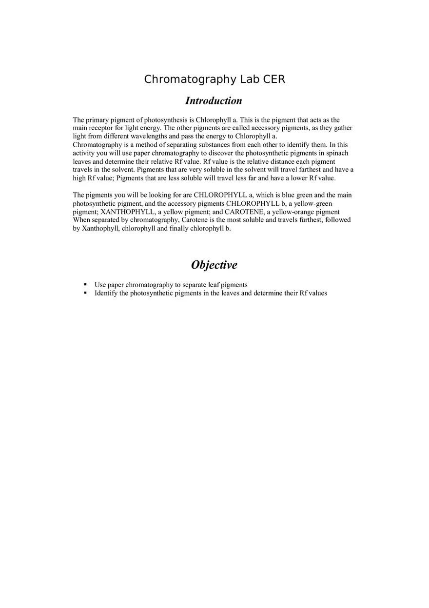 Chromatography Lab CER Module 3 - Page 1