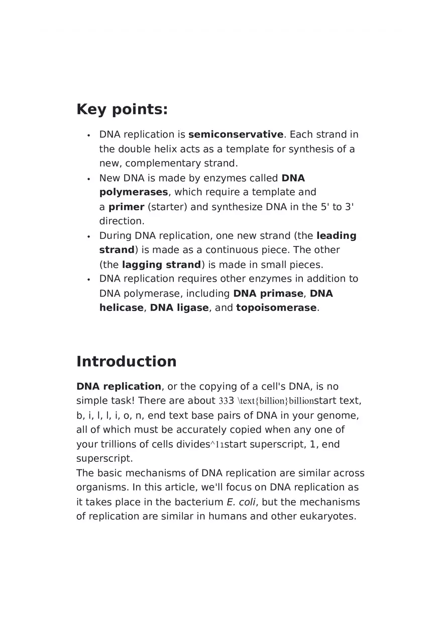 DNA Replication Notes - Page 1