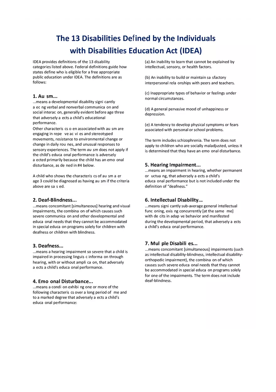 Disabilities Defined IDEA - Page 1