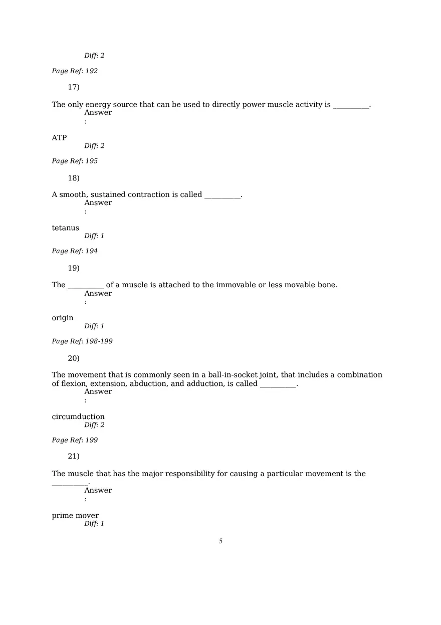 The Muscular System Questions and Answers (1-6) - Page 6