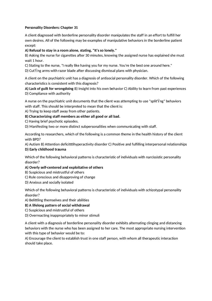 Personality Disorders Chapter 31 - Page 1