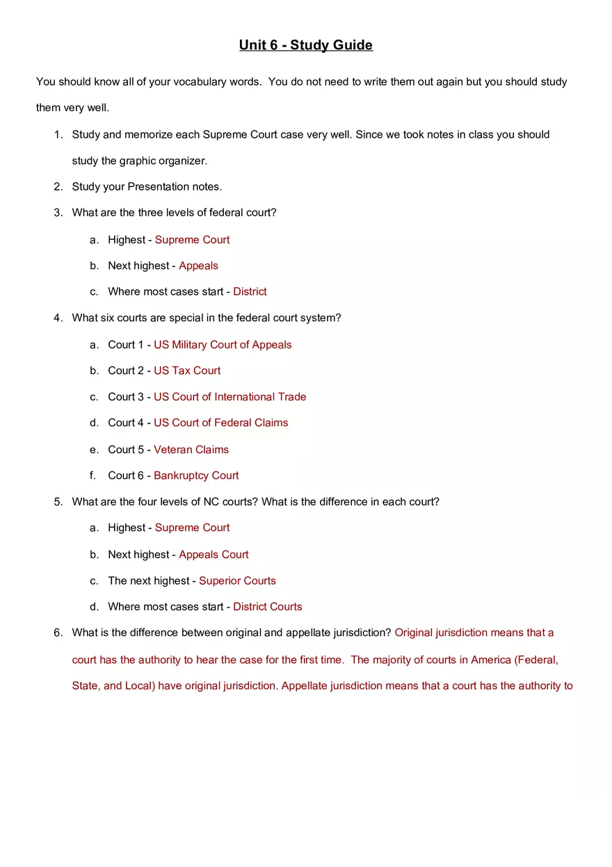 The Judicial Branch - Study Guide - Page 1