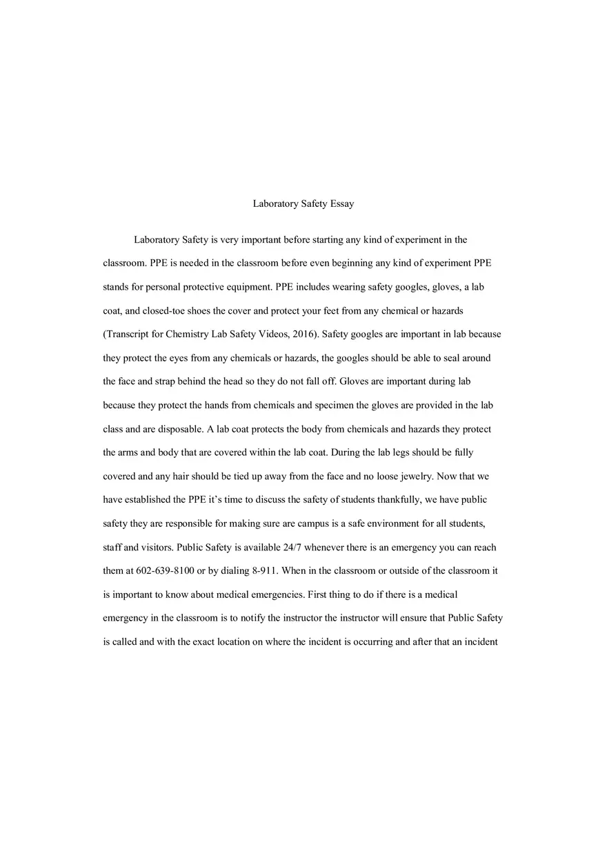 Lab Saftey Essay - Page 1