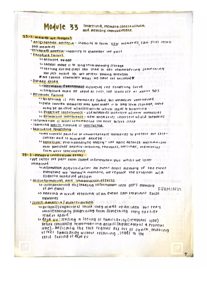 Psychology - Forgetting, Memory Construction, and Memory Improvement - Page 1