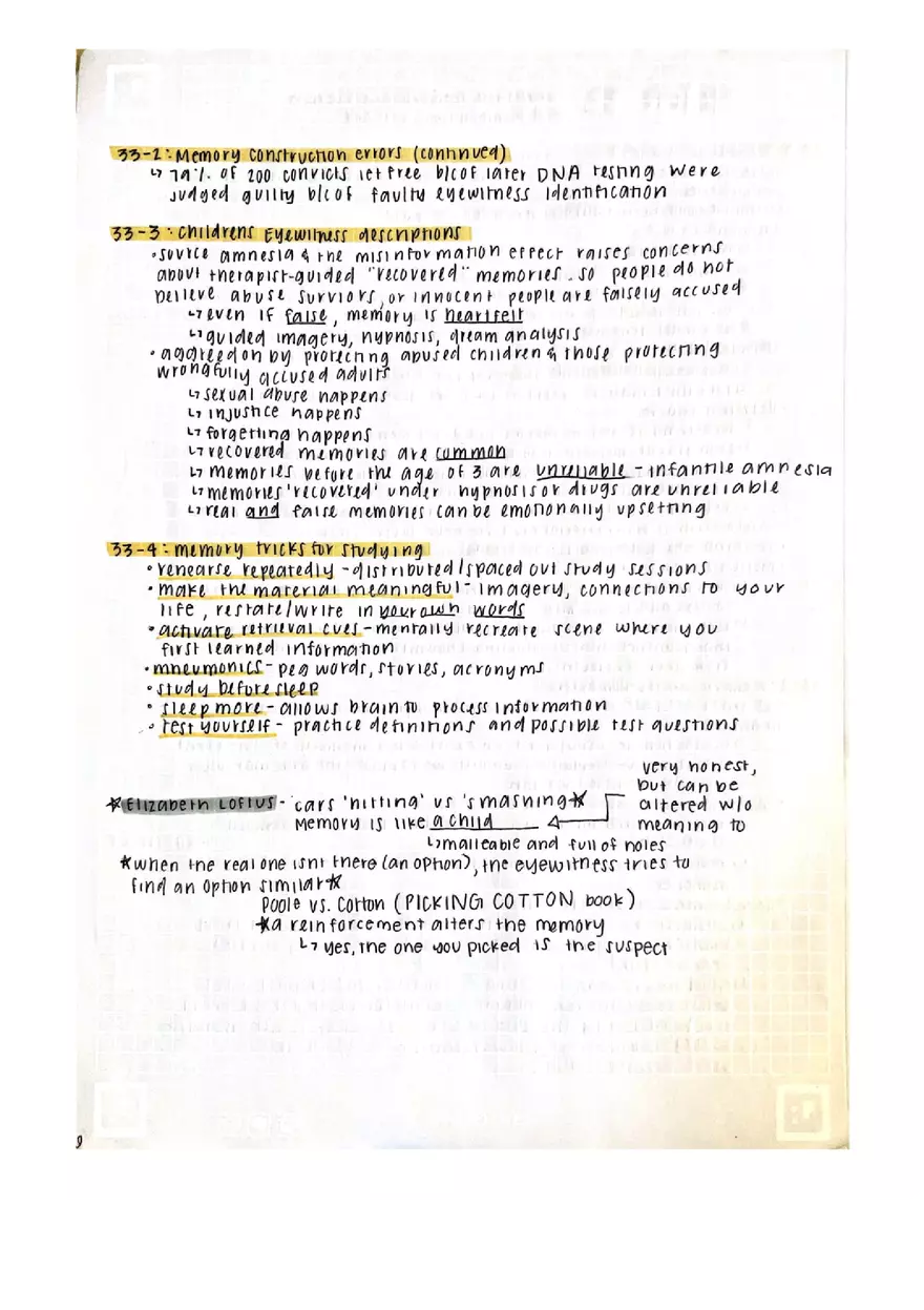 Psychology - Forgetting, Memory Construction, and Memory Improvement - Page 2