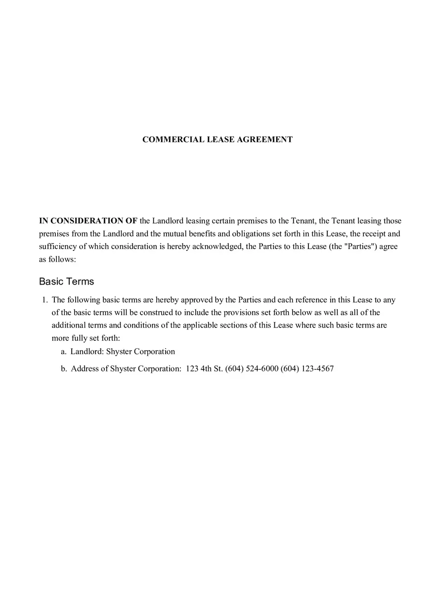 Sample Commercial Lease Agreement Part 1 - Page 1