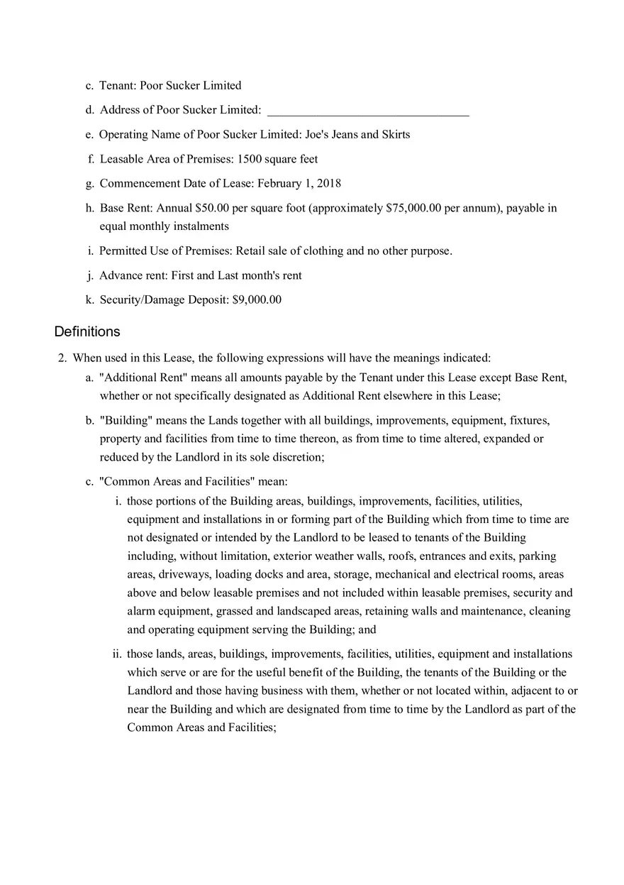 Sample Commercial Lease Agreement Part 1 - Page 2