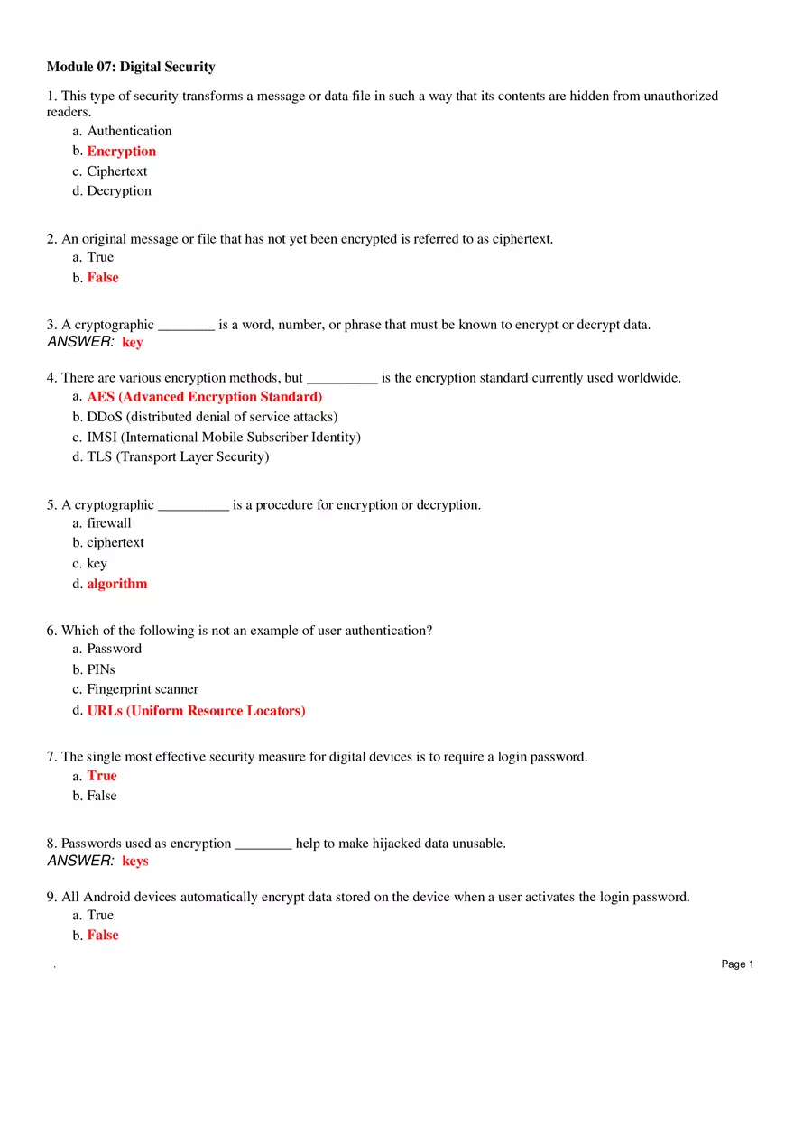 Digital Security Questions and Answers - Page 1