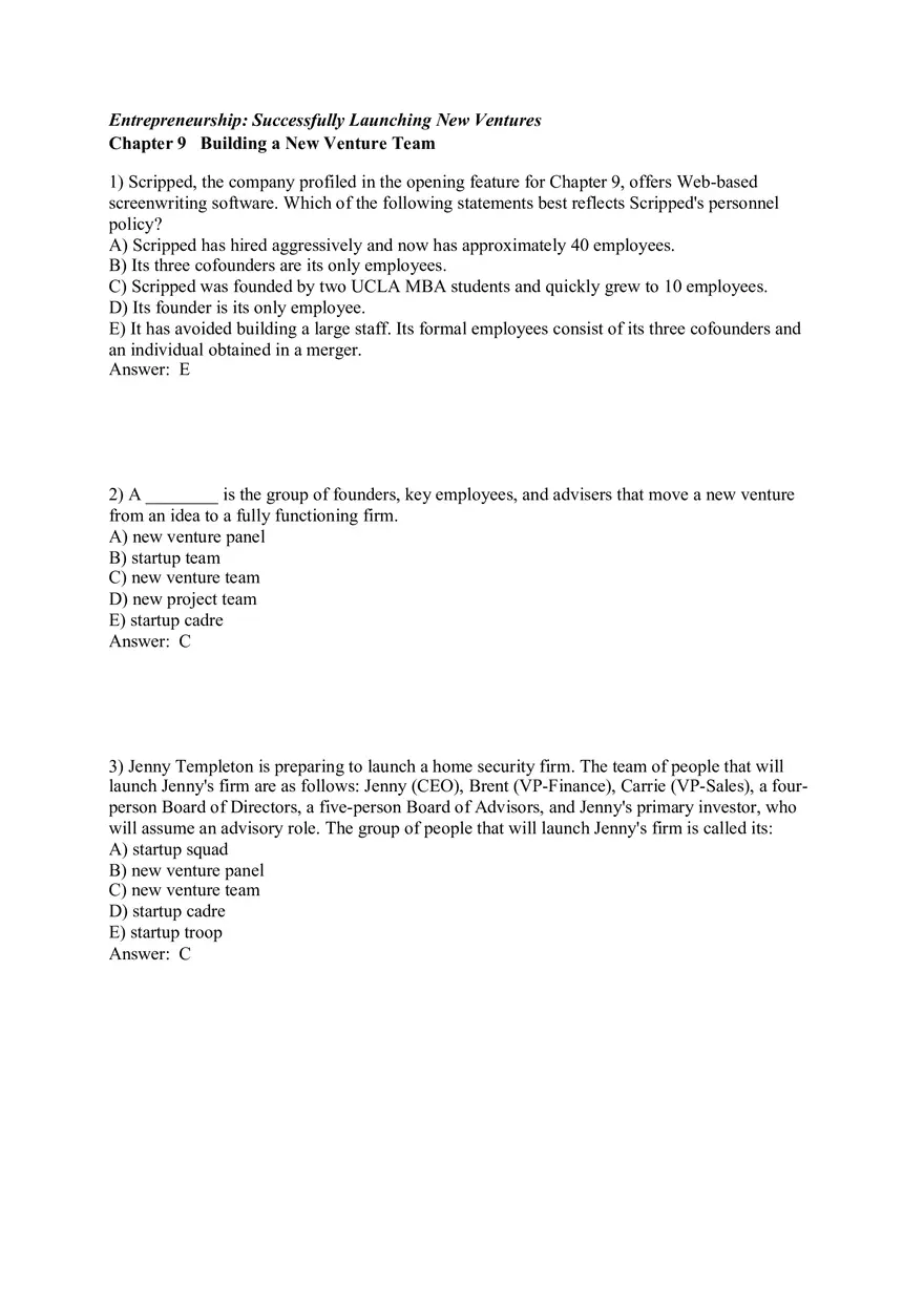 Building a New Venture Team Answer Key 1 - Page 1