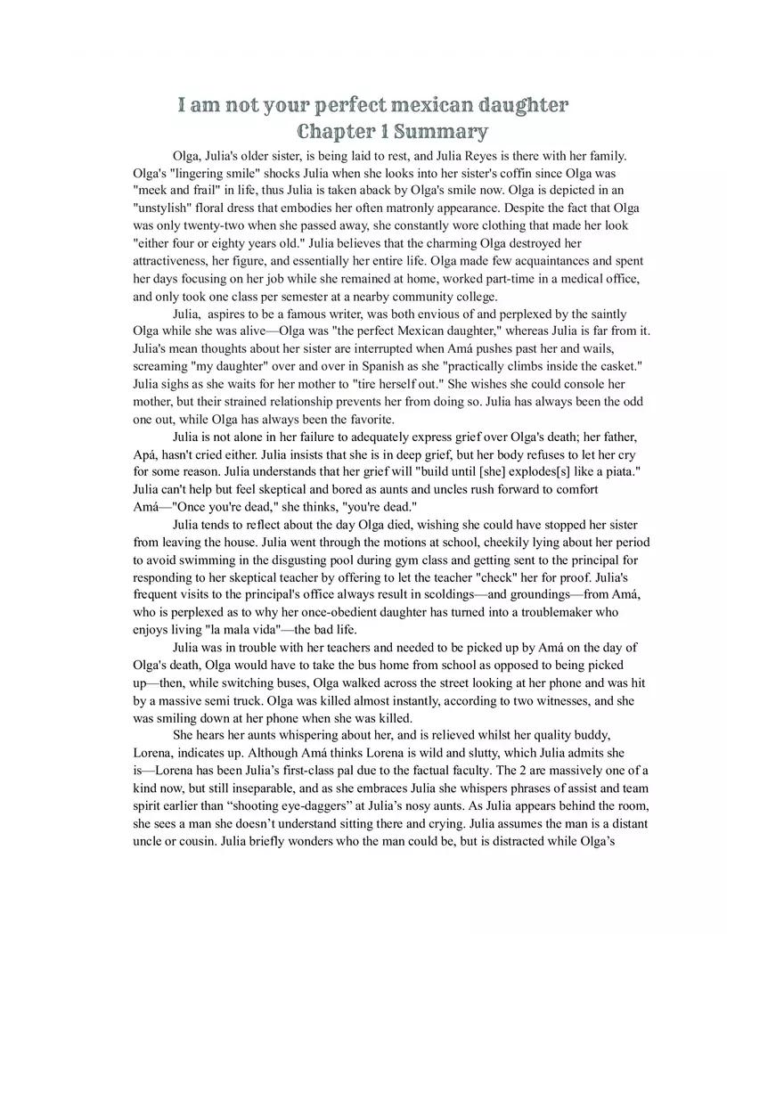 I Am Not Your Perfect Mexican Daughter Summary 1 - Page 1