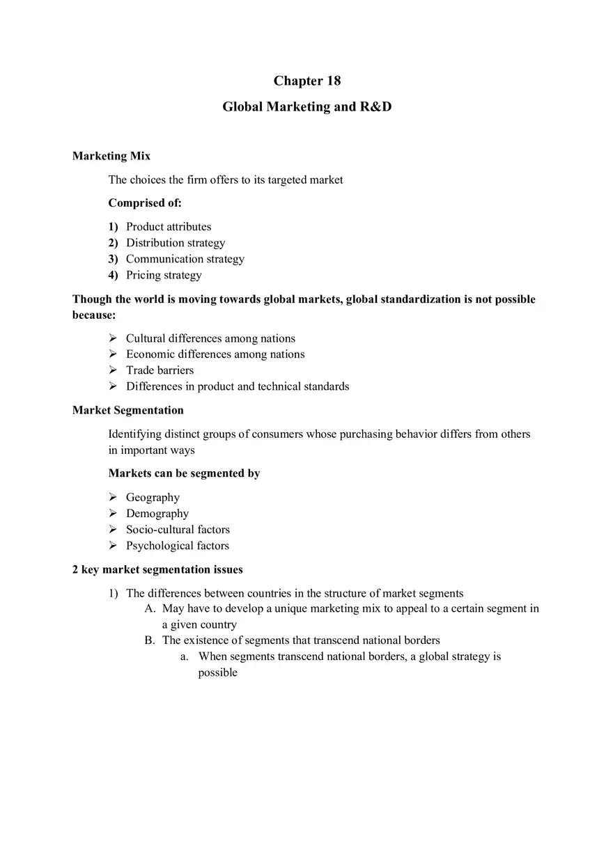 Global Marketing and R&D - Lecture Notes 11 - Page 1