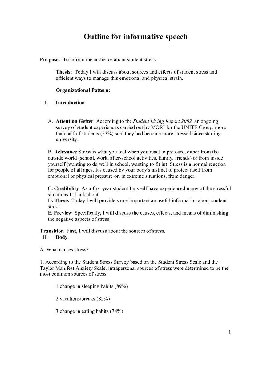 Outline for Informative Speech - Page 1