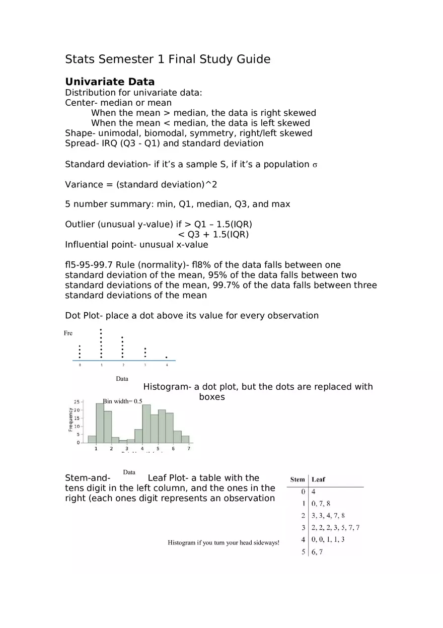 Stats Semester 1 Final Study Guide - Page 1