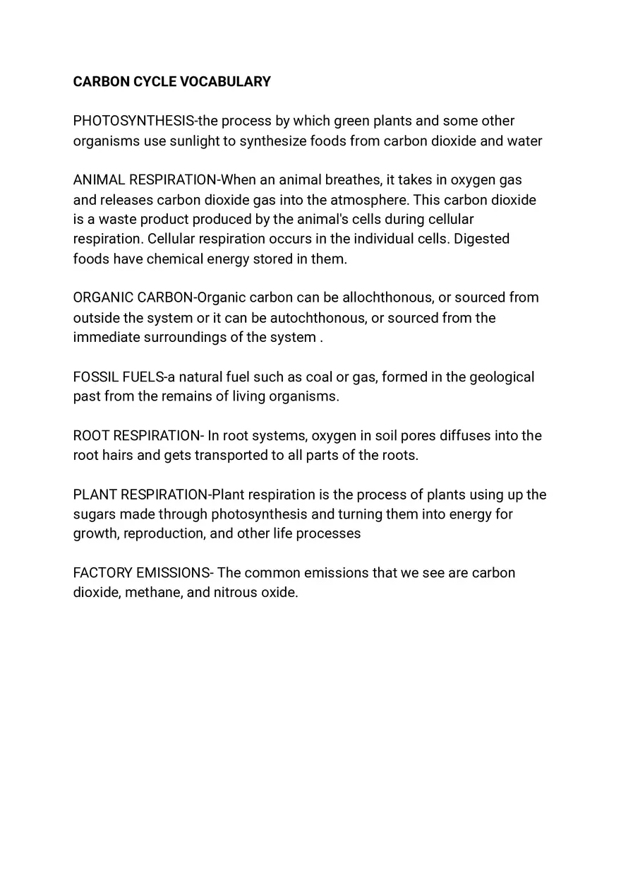 Carbon Cycle Vocabulary - Page 1