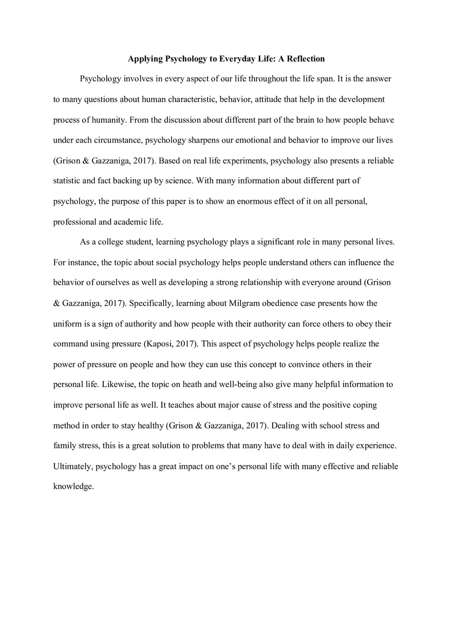 Applying Psychology to Everyday Life A Reflection - Page 1