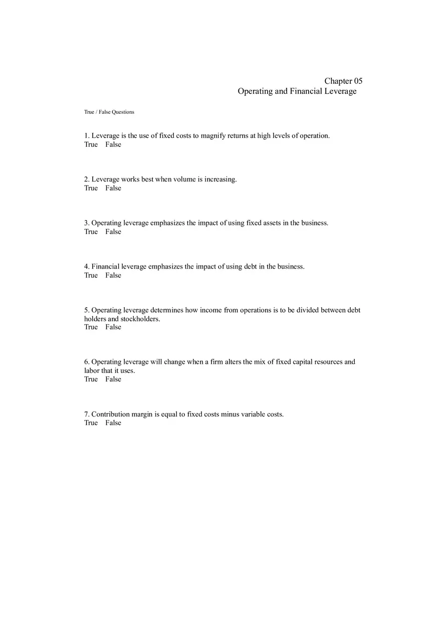 Operating and Financial Leverage Assignment Part 1 - Page 1