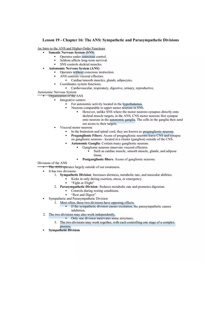 The ANS - Sympathetic and Parasympathetic Divisions - Page 1