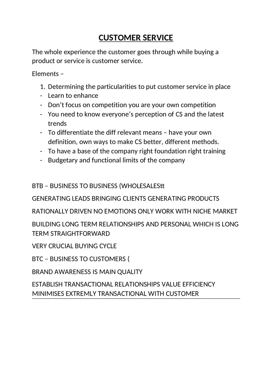 Customer Service - Lecture Notes 1-6 - Page 1