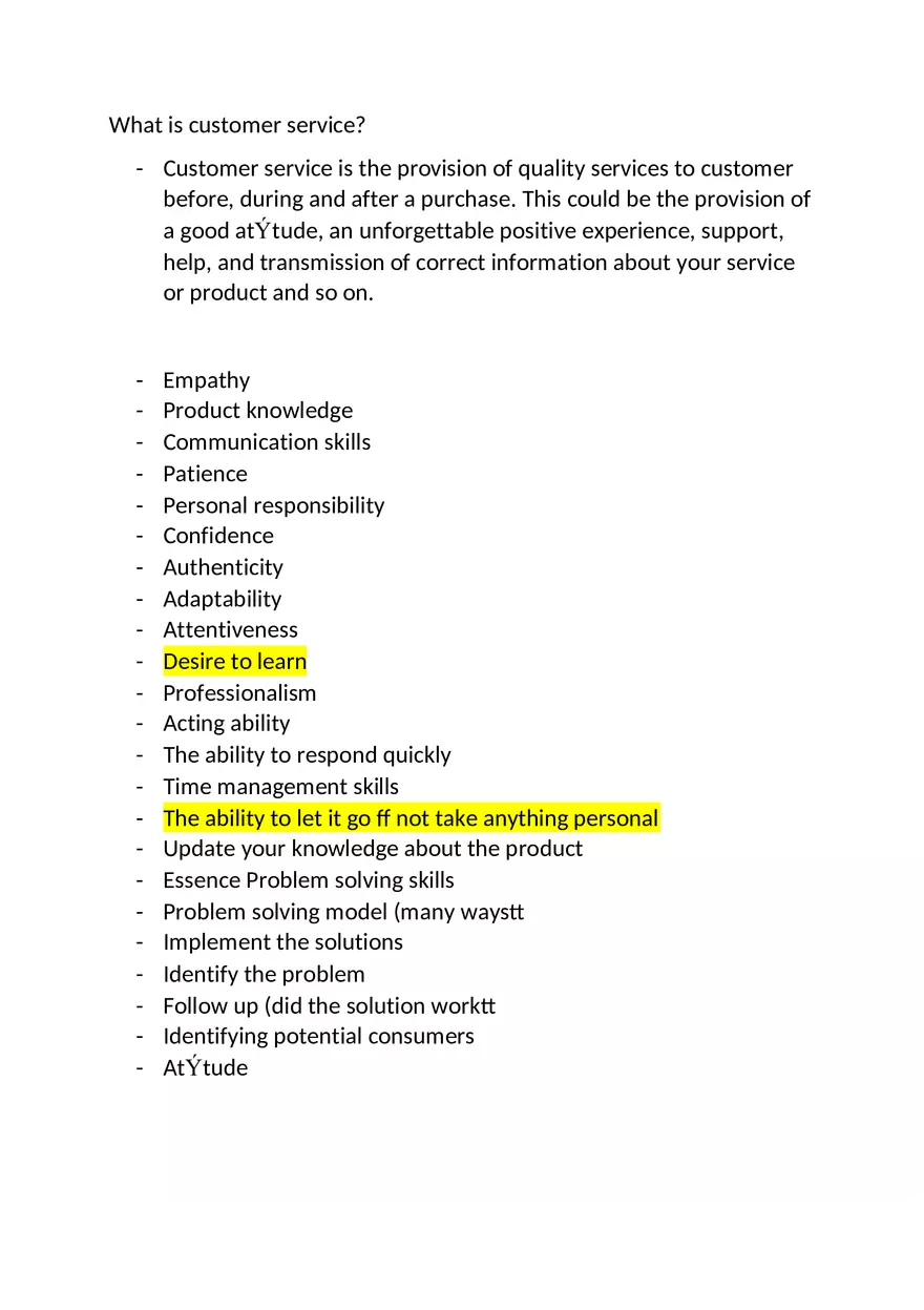 Customer Service - Lecture Notes 1-6 - Page 2