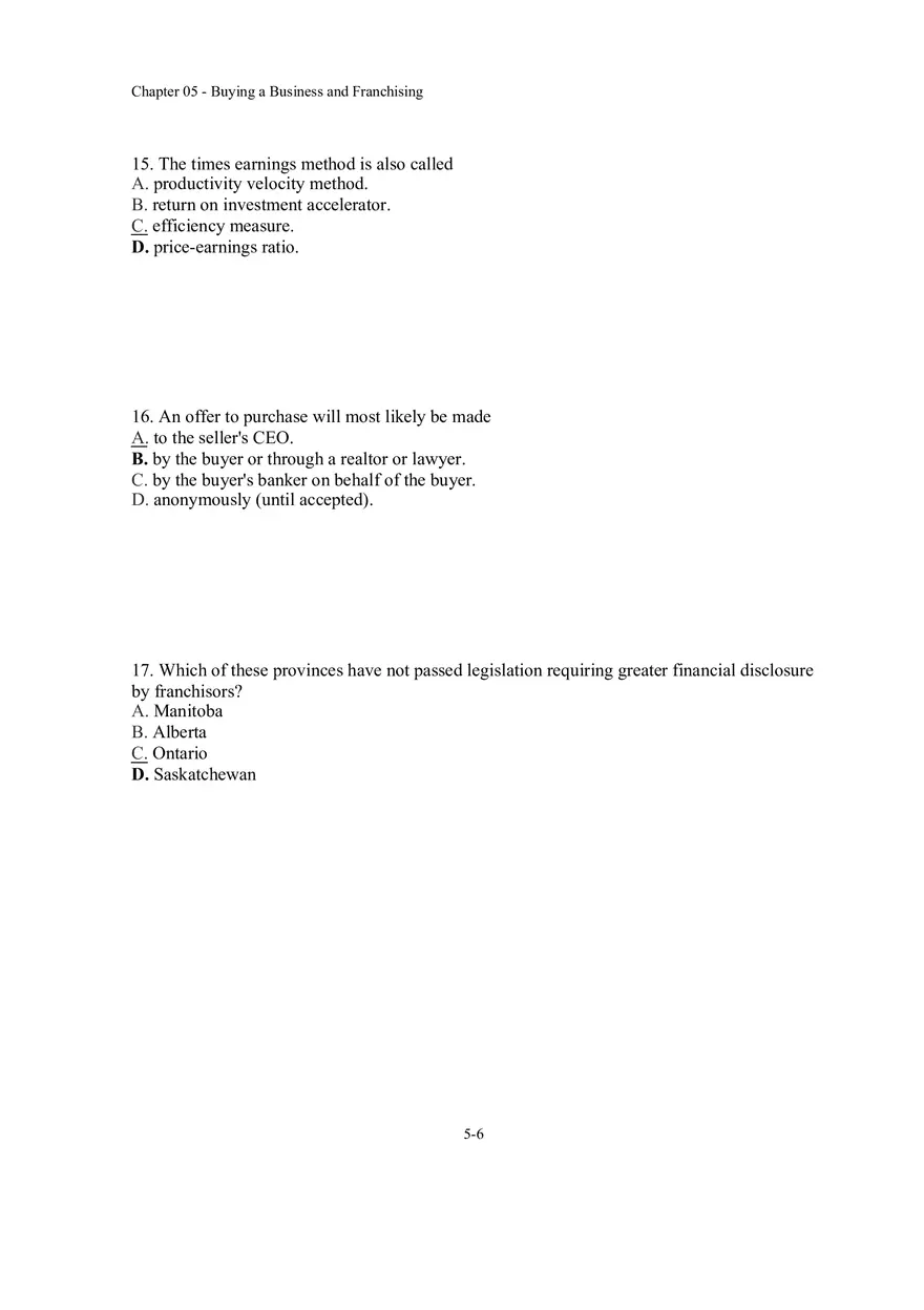 Buying a Business and Franchising Answer Key - Page 9