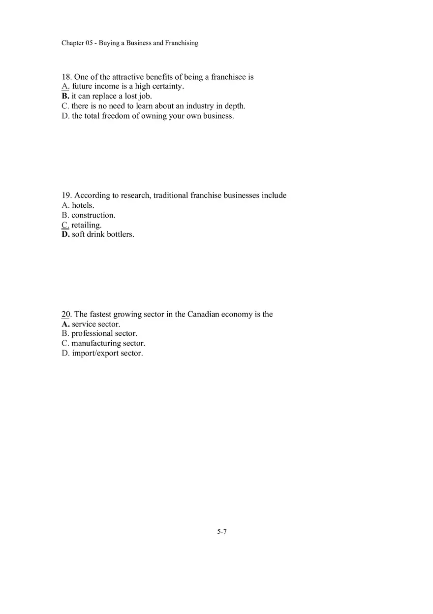 Buying a Business and Franchising Answer Key - Page 10