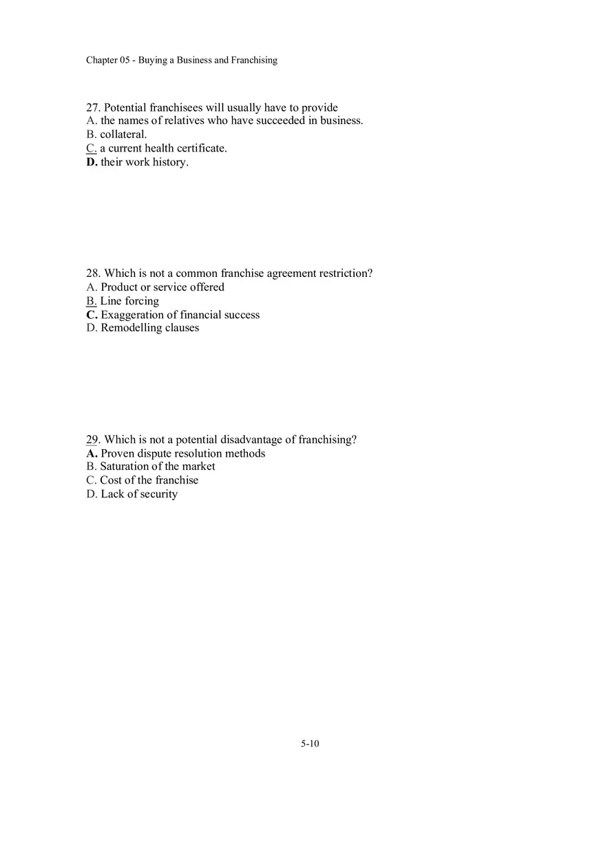 Buying a Business and Franchising Answer Key - Page 13