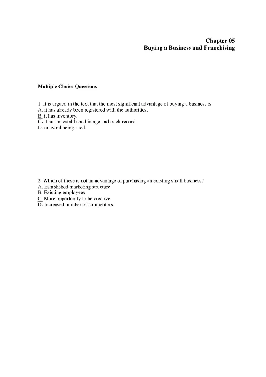 Buying a Business and Franchising Answer Key - Page 1