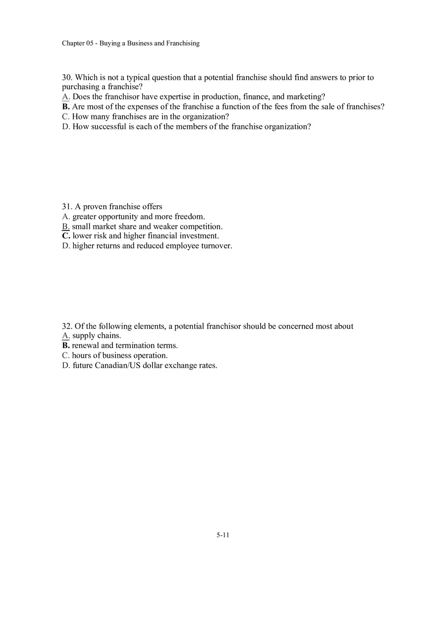 Buying a Business and Franchising Answer Key - Page 3