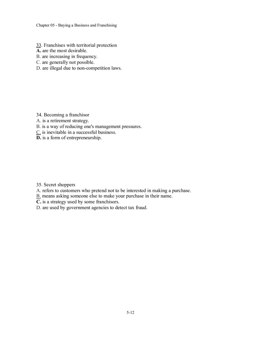 Buying a Business and Franchising Answer Key - Page 4