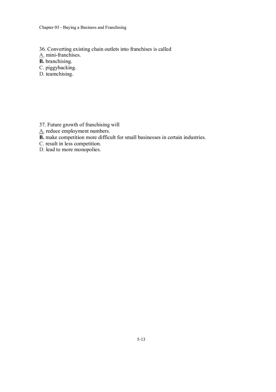Buying a Business and Franchising Answer Key - Page 5