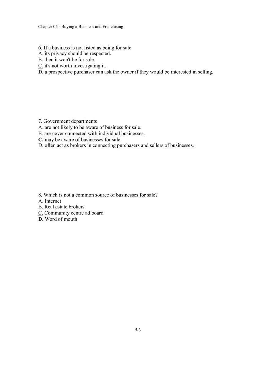Buying a Business and Franchising Answer Key - Page 6