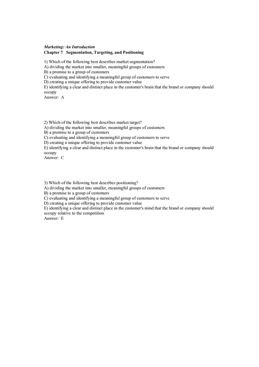 Segmentation, Targeting, and Positioning Answer Key Part 1 - Page 1