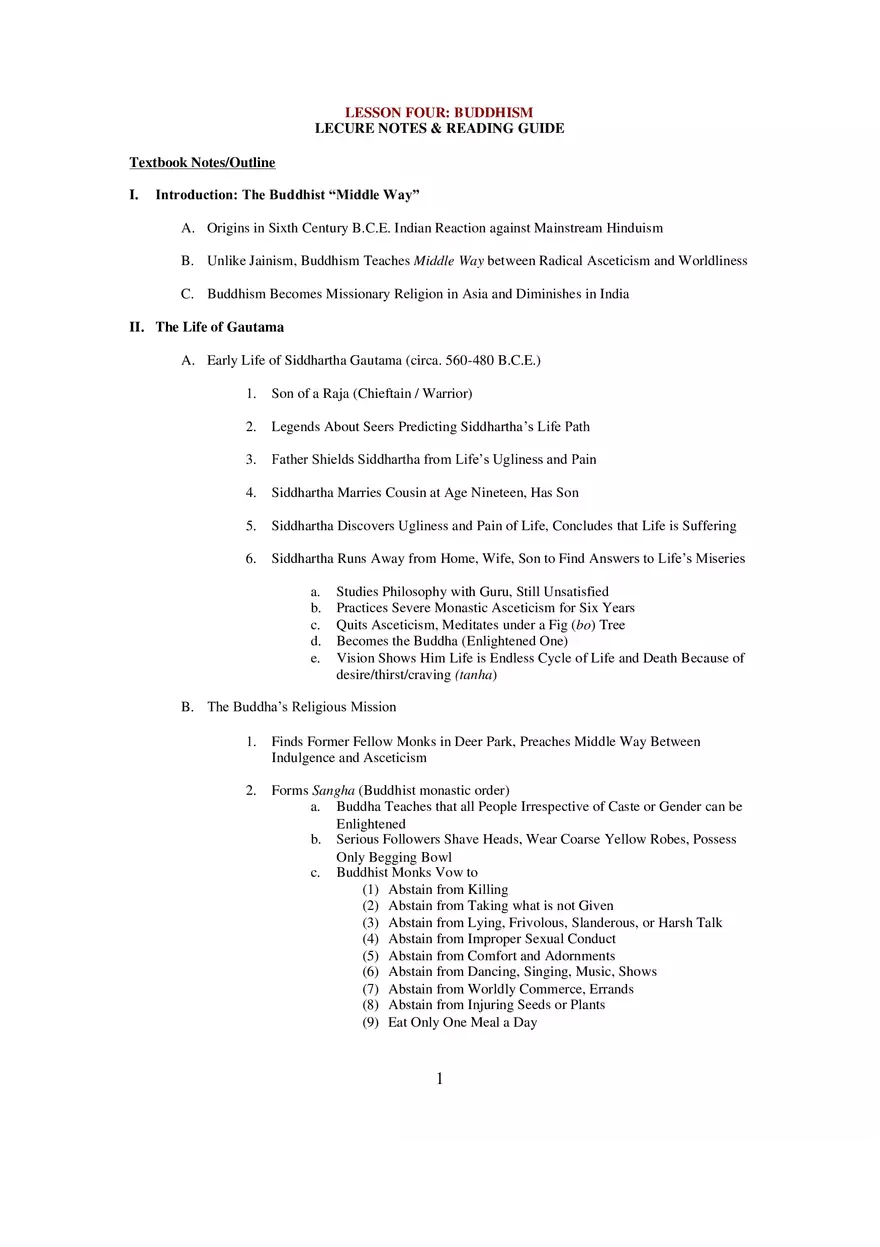 Buddhism Lecture Notes Lesson 4 - Page 1