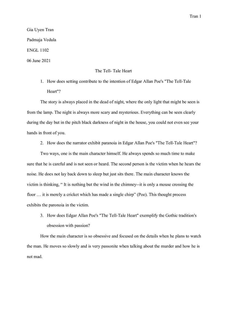 Tale Heart - Answer Question - Page 1